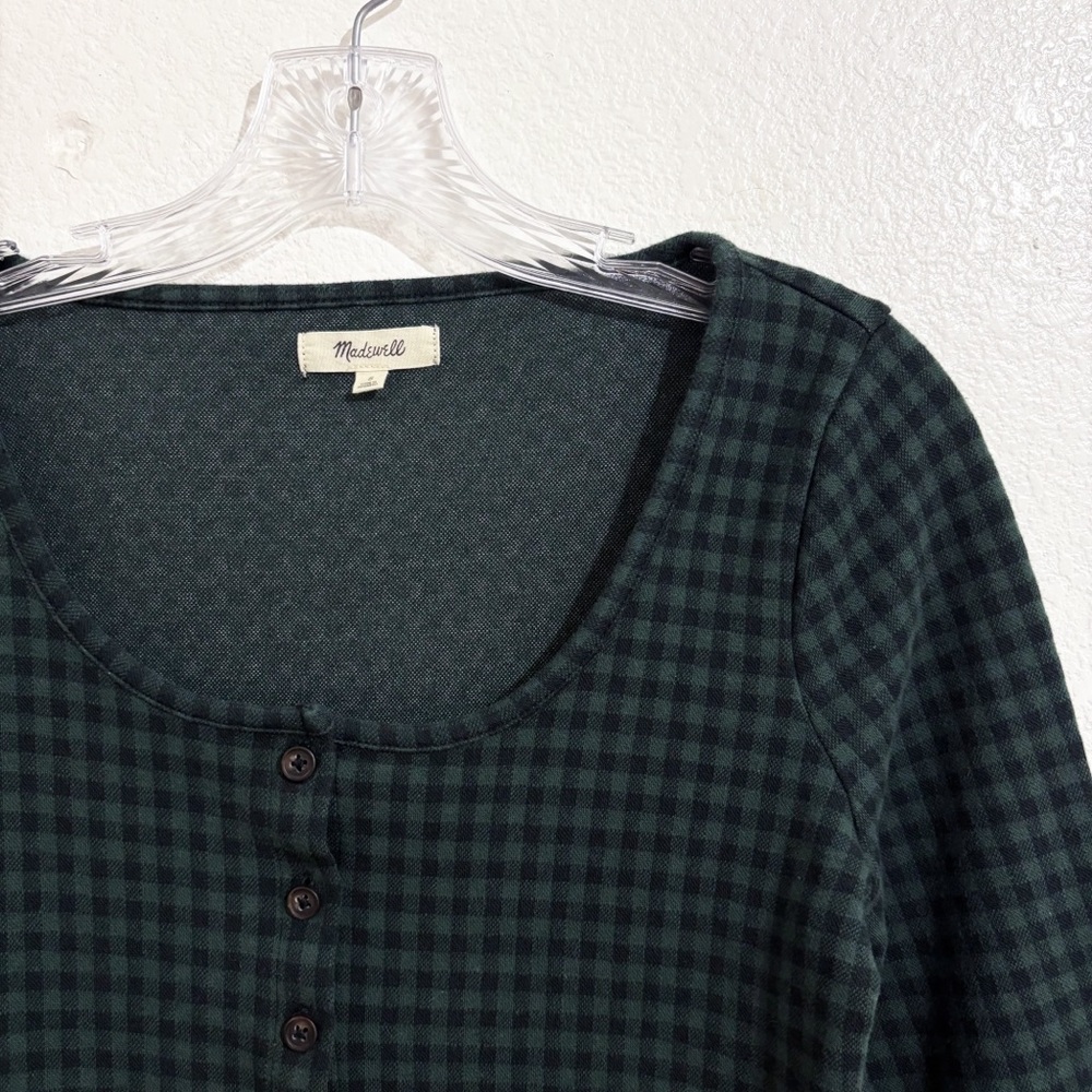 Madewell Jacquard Long Sleeve Cardigan & Tank Twin Set in Gingham Forest Green - Picture 7 of 14